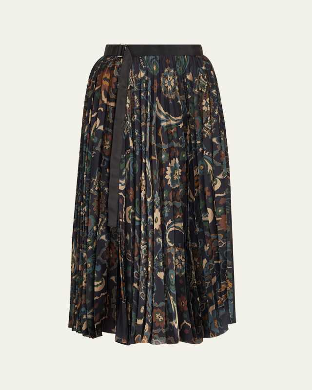 Floral Print Pleated Midi Skirt